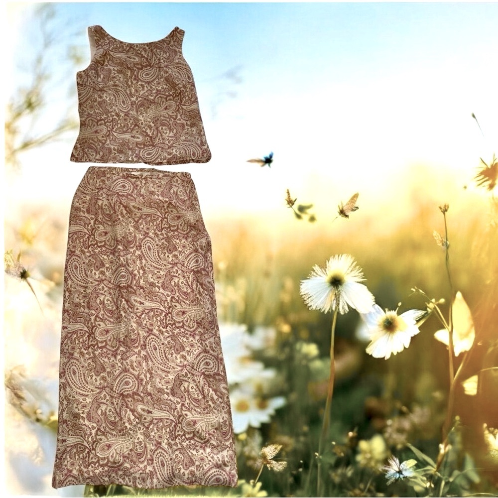 Vintage Paisley Skirt Set in Brown and Cream